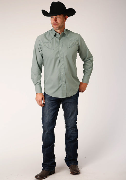 Roper Mens Dusty Green Cotton Blend Longhorn L/S Barbwire Shirt