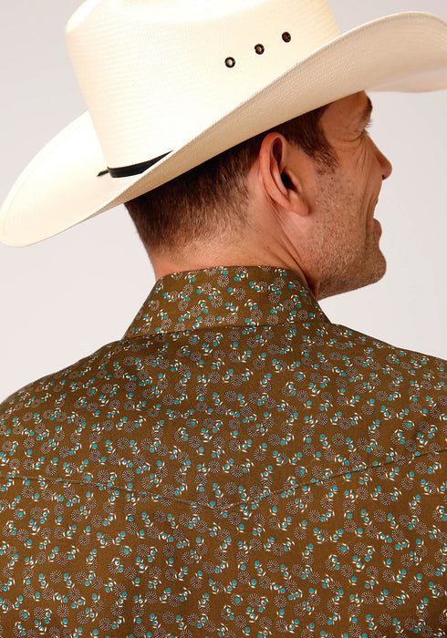 Roper Mens Brown/Turquoise Cotton Blend Mini Floral L/S Shirt