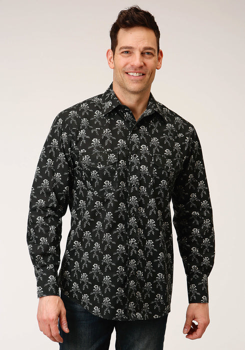 Roper Mens Black/Cream Cotton Blend Floral L/S Shirt