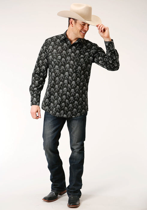 Roper Mens Black/Cream Cotton Blend Floral L/S Shirt