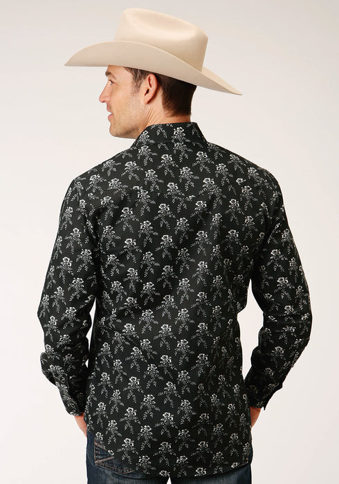 Roper Mens Black/Cream Cotton Blend Floral L/S Shirt