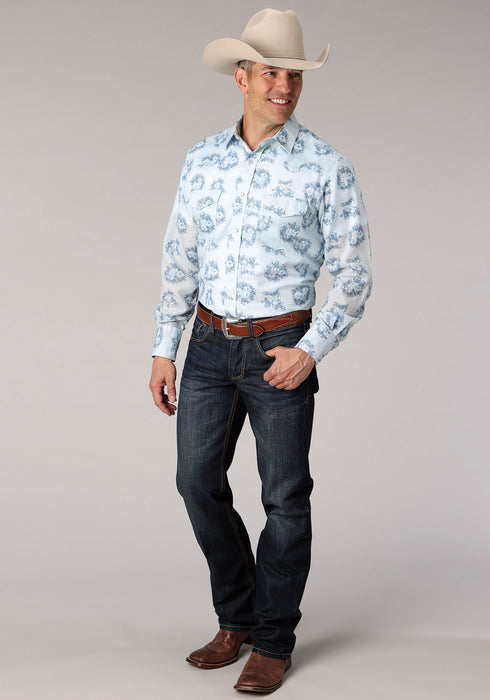 Roper Mens 2066 Multi Floral Blue Cotton Blend L/S Shirt