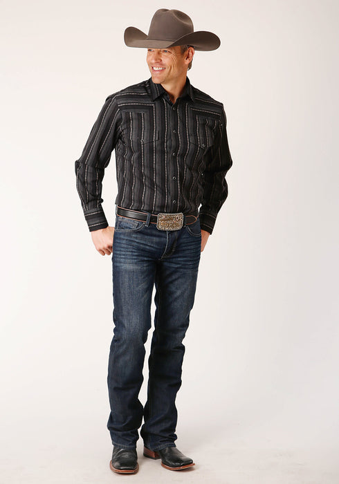 Roper Mens 1726 Stripe Black/Charcoal Cotton Blend L/S Shirt