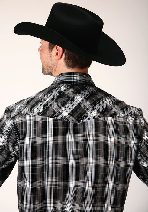 Roper Mens Black/White Cotton Blend Plaid L/S 55/45 Shirt