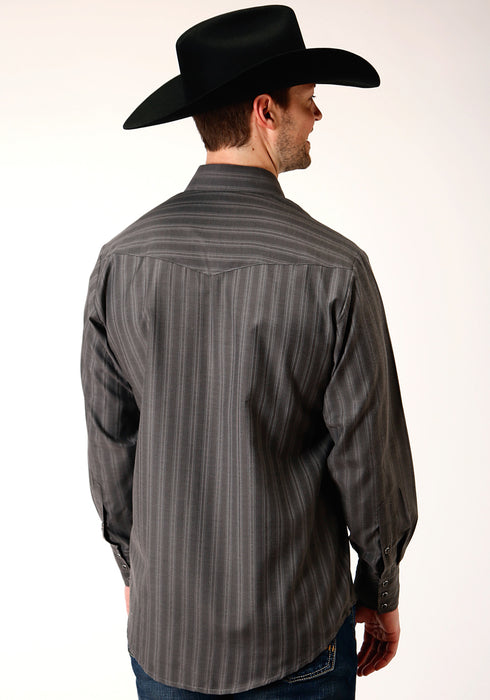 Roper Mens Charcoal Cotton Blend Dobby Stripe L/S 80/20 Shirt