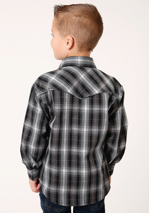 Roper Boys Kids Black/White Cotton Blend Plaid L/S 55/45 Shirt