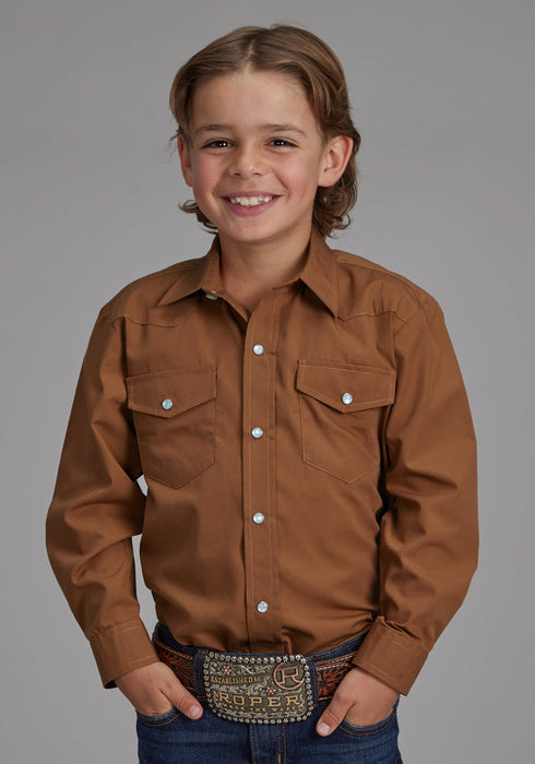 Roper Kids Boys 2124 Broadcloth Rust Cotton Blend L/S Shirt