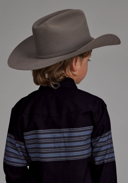 Roper Kids Boys 2115 Border Stripe Black/Blue Cotton Blend L/S Shirt