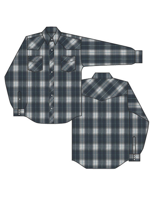 Roper Boys Kids Navy/Grey Cotton Blend Large Scale L/S Plaid Shirt