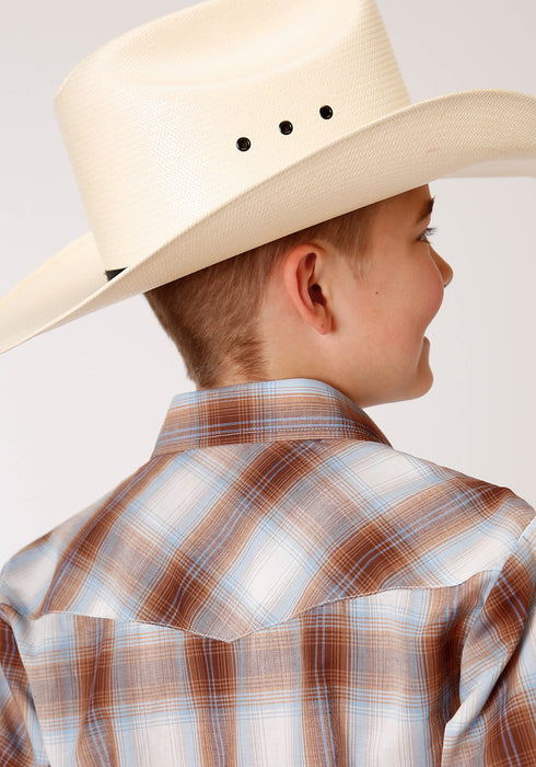 Roper Boys Butterscotch Cotton Blend 55/45 Plaid L/S Snap Shirt