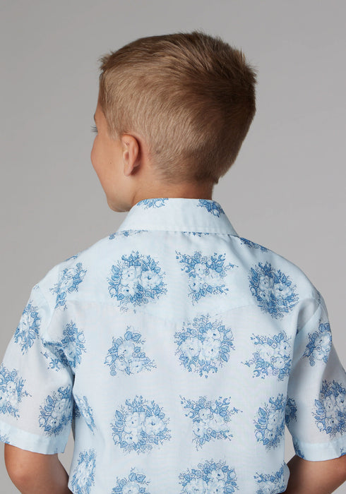 Roper Kids Boys 2066 Floral Print Blue Cotton Blend S/S Shirt