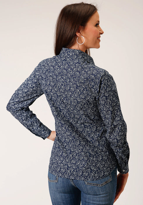 Roper Womens 1498 Floral Navy/White Cotton Blend L/S Shirt