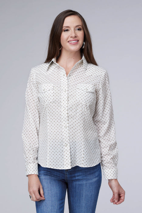 Roper Womens 2065 Mini Floral White Cotton Blend L/S Shirt