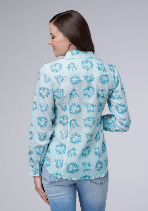 Roper Womens 2066 Floral Print Blue Cotton Blend L/S Shirt