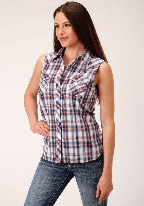 Roper Womens 55/45 Plaids Wine Cotton Blend S/L Shirt