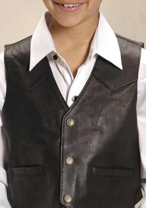 Roper Boys Brown Lamb Nappa Leather Solid Snap Button Classic Western Vest