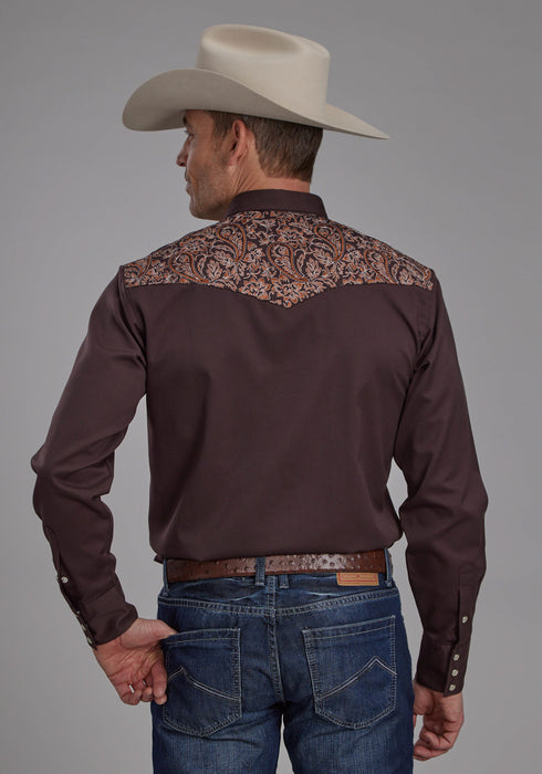 Roper Mens Paisley Western Brown Poly/Rayon L/S Shirt