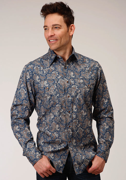 Roper Mens Blue 100% Cotton River Paisley L/S Shirt