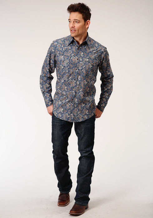 Roper Mens Blue 100% Cotton River Paisley L/S Shirt