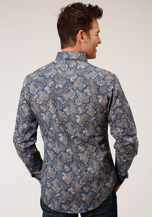 Roper Mens Blue 100% Cotton River Paisley L/S Shirt