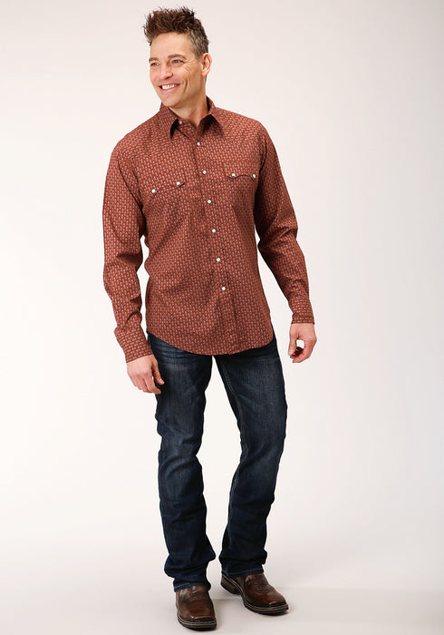 Roper Mens Brown 100% Cotton Arrow Geo L/S Shirt