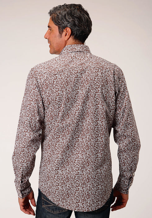 Roper Mens Brown 100% Cotton Frontier Floral L/S Shirt