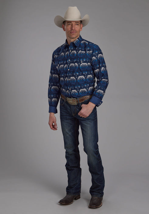 Roper Mens 2168 Ombre Aztec Blue 100% Cotton L/S Shirt