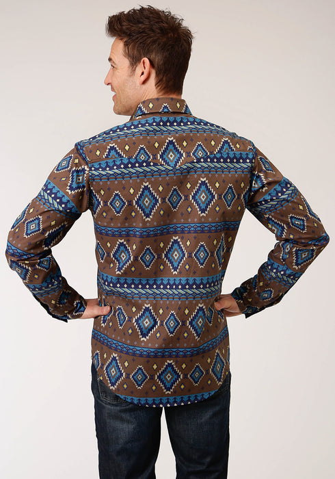 Roper Mens Chocolate 100% Cotton Aztec Print L/S Shirt