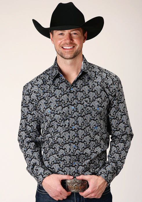 Roper Mens Black 100% Cotton Starry Night Paisley L/S Shirt