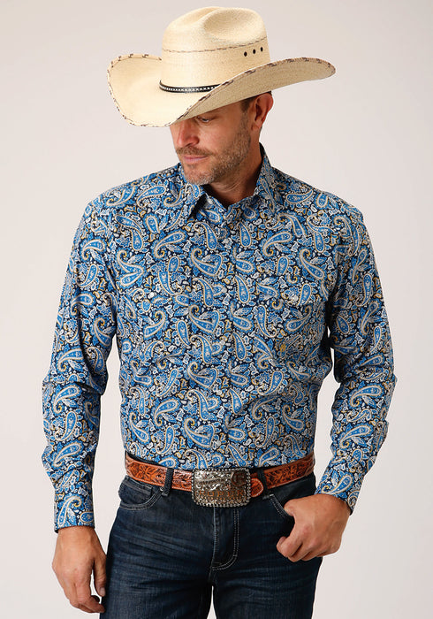 Roper Mens Blue 100% Cotton Amarillo Paisley L/S Shirt