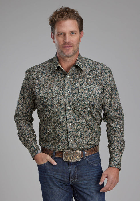 Roper Mens 2150 Oak Paisley Brown 100% Cotton L/S Shirt