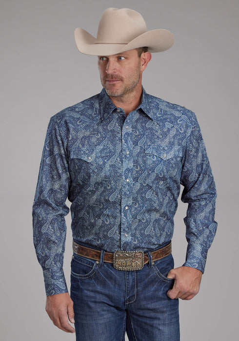 Roper Mens River Paisley Blue 100% Cotton L/S Shirt