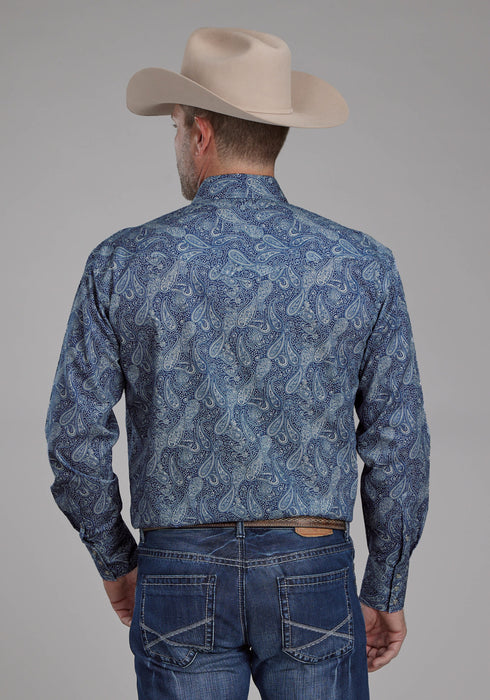 Roper Mens River Paisley Blue 100% Cotton L/S Shirt