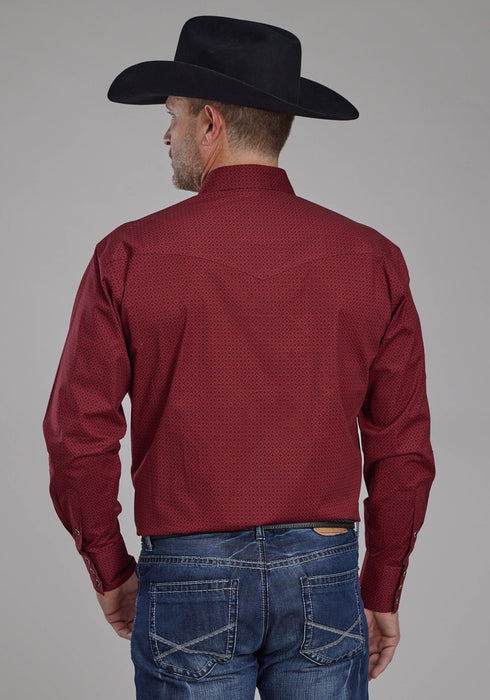 Roper Mens 2163 Diamond Stretch Red Cotton Blend L/S Shirt