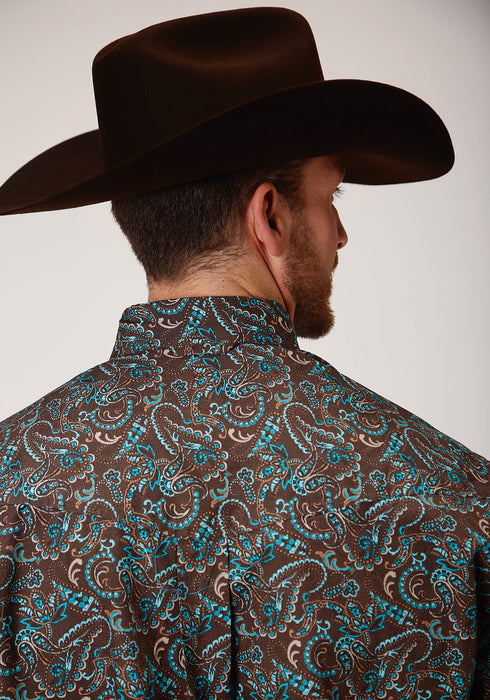 Roper Mens Brown 100% Cotton Canyon Paisley BD L/S Button Shirt