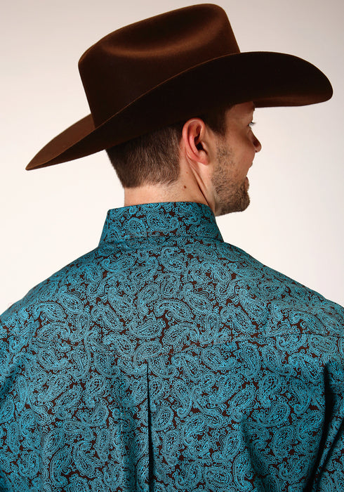 Roper Mens Blue 100% Cotton Agave Paisley BD L/S Btn Shirt