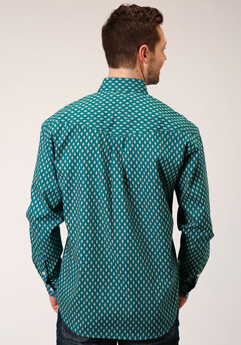 Roper Mens Teal 100% Cotton Point Diamonds BD L/S Btn Shirt