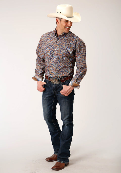 Roper Mens Blue 100% Cotton Country Paisley BD L/S Btn Shirt