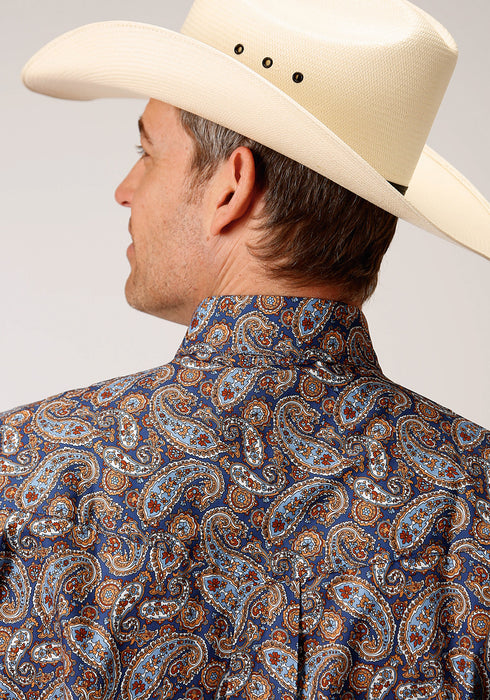 Roper Mens Blue 100% Cotton Country Paisley BD L/S Btn Shirt