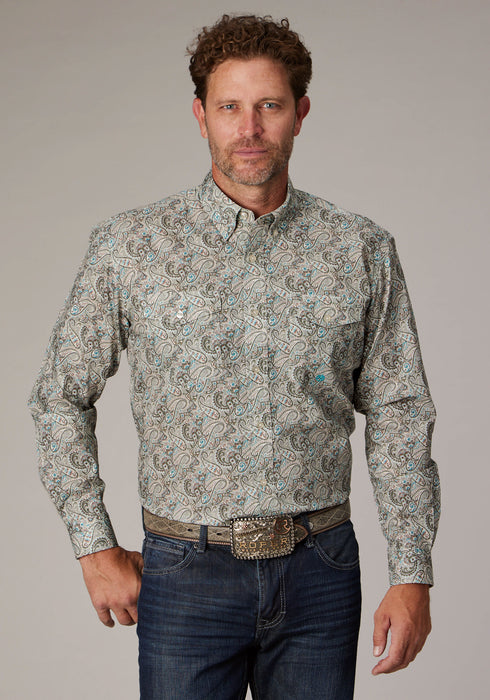 Roper Mens Sand Dune Paisley Brown 100% Cotton Button L/S Shirt