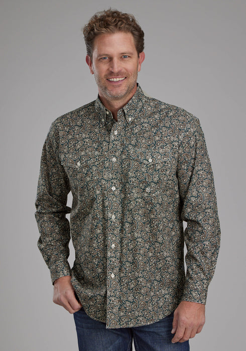 Roper Mens 2150 Oak Paisley Brown 100% Cotton Btn L/S Shirt