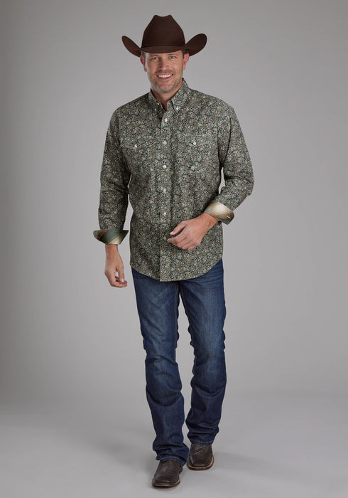 Roper Mens 2150 Oak Paisley Brown 100% Cotton Btn L/S Shirt