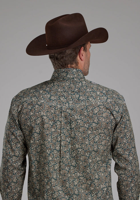 Roper Mens 2150 Oak Paisley Brown 100% Cotton Btn L/S Shirt