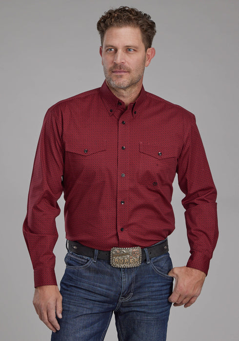 Roper Mens 2163 Diamond Stretch Red Cotton Blend Btn L/S Shirt