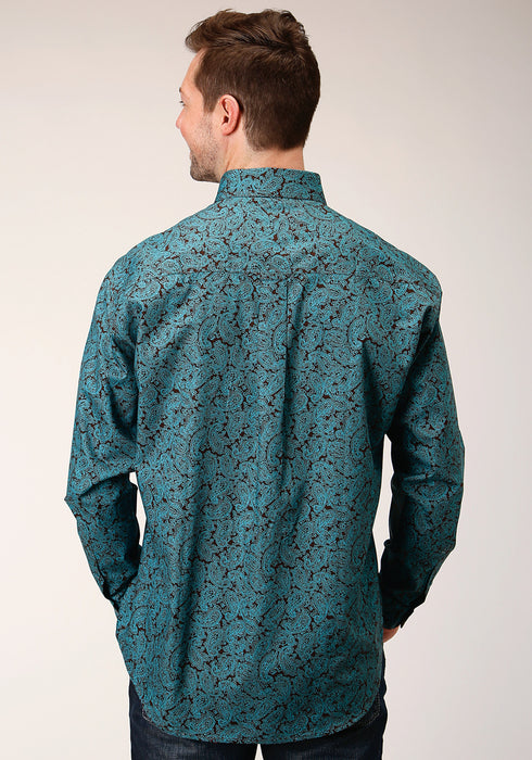 Roper Mens Blue 100% Cotton Agave Paisley BD L/S 1 Pkt Shirt