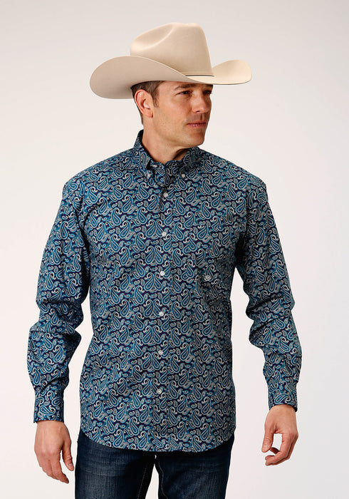 Roper Mens Teal 100% Cotton Purple Sage Paisley BD L/S 1 Pkt Shirt