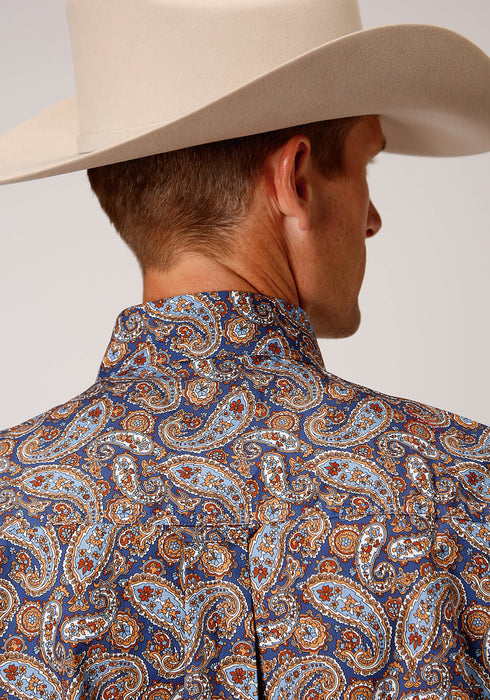 Roper Mens Blue 100% Cotton Country Paisley BD L/S 1 Pkt Shirt