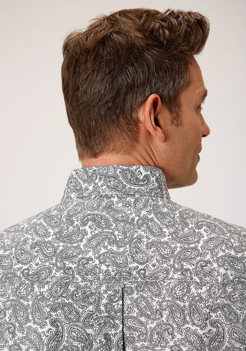 Roper Mens White 100% Cotton Line Paisley BD L/S 1 Pkt Shirt