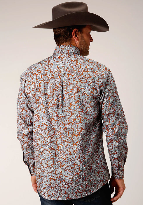 Roper Mens Orange 100% Cotton Copper Spring Paisley BD L/S Shirt