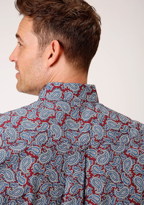 Roper Mens Wine 100% Cotton Liberty Paisley BD L/S 1 Pkt Shirt